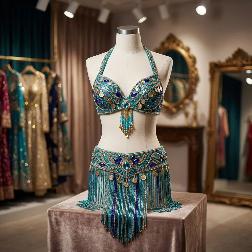 Stunning Egyptian belly dance costume with sequins and crystals