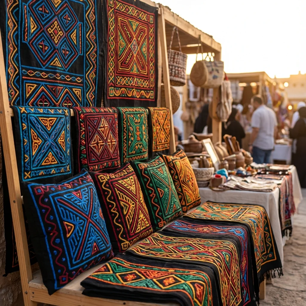 Vibrant Nubian embroidery with geometric patterns